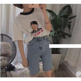 Plain Distressed High-waist Denim Shorts