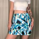 High Waist Pattern Print Mini Skirt