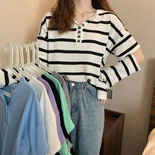 V-neck Long-sleeve Pointelle-knit Top