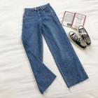 Plain Frayed High-waist Wide-leg Jeans