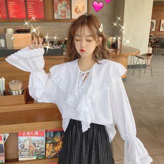 Lace-up Eyelet Lace Blouse White - One Size