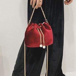 Beaded Pleuche Bucket Bag