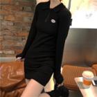 Polo-neck Zip-up Logo Bodycon Dress Black - One Size