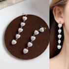 Faux Pearl Heart Dangle Earring 1 Pair - Love Heart Pearl Tassel Earring - One Size
