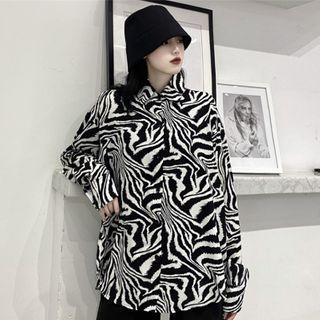 Zebra-print Long-sleeve Button-down Shirt