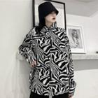 Zebra-print Long-sleeve Button-down Shirt