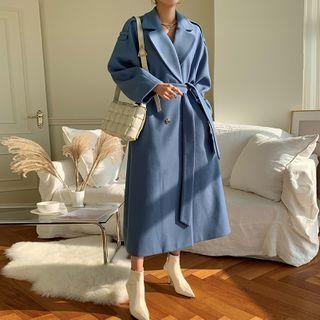Epaulet Woolen Coat With Sash