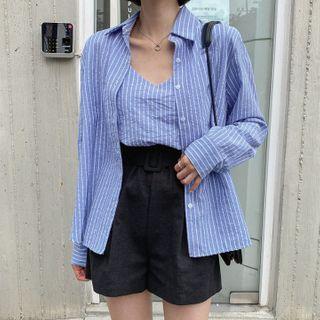 Set: Stripe Shirt + Sleeveless Top