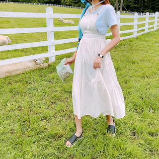 Tiered A-line Maxi Overall Dress