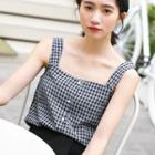 Sleeveless Plaid Buttoned Top