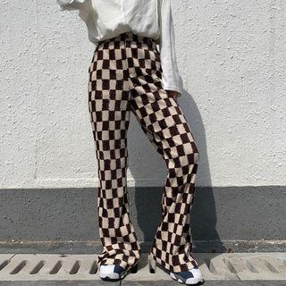 Check High Waist Straight Leg Pants