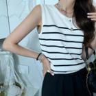 Sleeveless Stripe Knit Top Ivory - One Size
