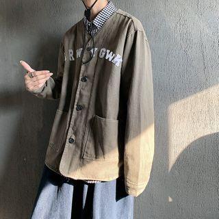 Lettering V-neck Shirt Jacket