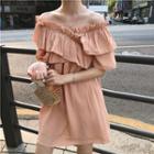Elbow-sleeve Ruffled Mini Dress