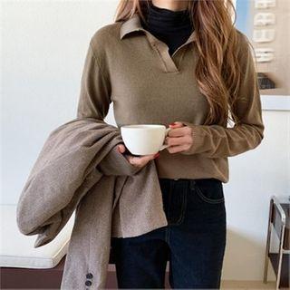 Buttonless Plain Knit Polo Shirt