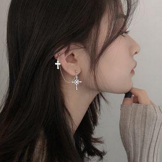 925 Sterling Silver Cross Chained Dangle Earring