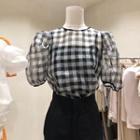 Short-sleeve Check Blouse + Camisole