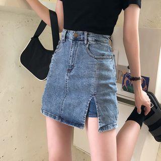 Slit Mini Pencil Denim Skort