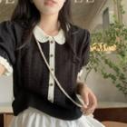 Puff-sleeve Collar Two-tone Knit Top
