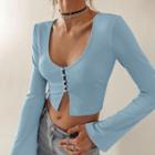 Long-sleeve Scoop Neck Faux Pearl Cropped Cardigan