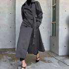 Puff-shoulder Maxi Trench Coat Dark Gray - One Size