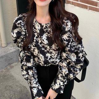 Puff-sleeve Tie-dye Print Blouse