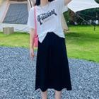 Plus Size Set: Short-sleeve Lettering T-shirt + Midi A-line Skirt