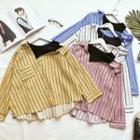 Striped Mock-two Loose-fit Long-sleeve Shirt
