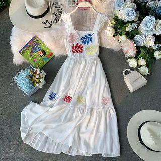 Leaf Embroidered Sleeveless Dress
