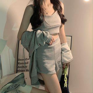 Set: Cropped Camisole Top + Shorts Camisole Top - Gray - One Size / Shorts - Gray - One Size