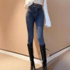 High-waist Double-breasted Slim Jeans