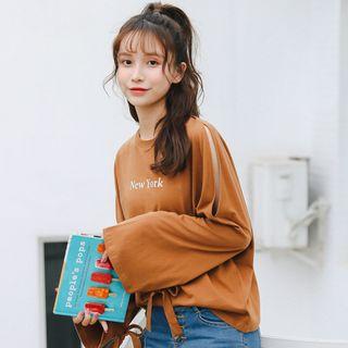 Cold Shoulder Long-sleeve T-shirt Brown - One Size