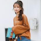 Cold Shoulder Long-sleeve T-shirt Brown - One Size