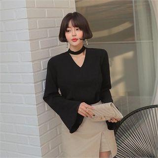 Choker-neck Flare-sleeve Blouse