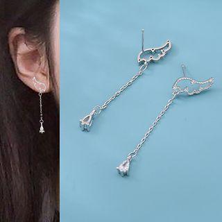 Wing Sterling Silver Drop Ear Stud 1 Pair - Silver - One Size