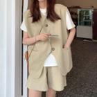 Irregular Button Vest / Wide Leg Shorts / Short-sleeve T-shirt
