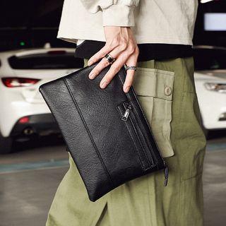 Faux Leather Zip Clutch Black - One Size