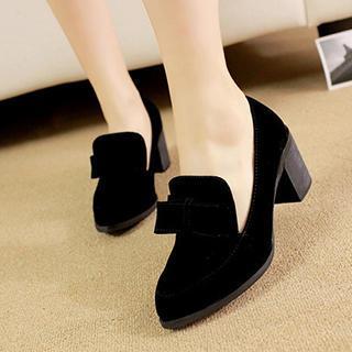 Bow-accent Chunky-heel Pumps