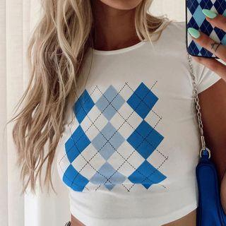 Short-sleeve Argyle Print T-shirt