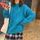 Cable-knit Long-sleeve Plain Sweater