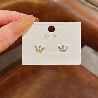 Crown Rhinestone Alloy Earring E5179 - 1 Pair - Gold - One Size