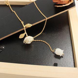 Rose Necklace 1 Piece - Necklace - White & Gold - One Size