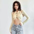 Set: Halter-neck Collared Crop Top + Cropped Cardigan