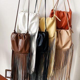 Tassel Detail Faux Leather Crossbody Bag