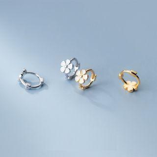 Flower Sterling Silver Hoop Earring
