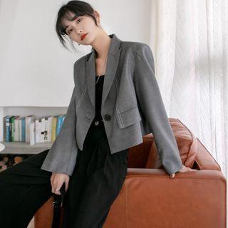 Contrast Stitching Single-button Cropped Blazer