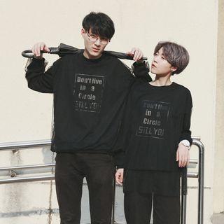 Couple Matching Mesh Overlay Lettering Sweatshirt