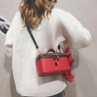 Faux Leather Box Handbag With Rabbit Doll