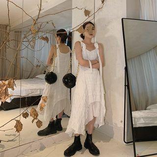 Tie-strap Irregular Hem Midi A-line Dress