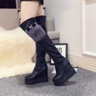 Hidden Wedge Fluffy Over-the-knee Boots